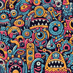 Monster doodle seamless pattern