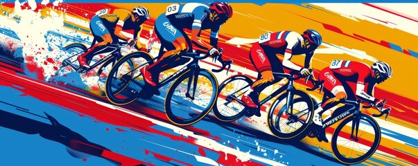 Professional cyclists racing in an Olympic event with vibrant colors and dynamic motion