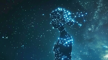 Virgo maiden constellation made of glowing stars in a night sky
