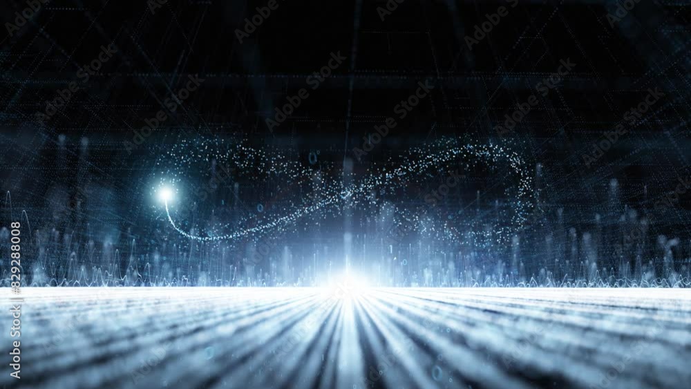 Sticker futuristic cyberspace road network with infinity symbol loop animation.