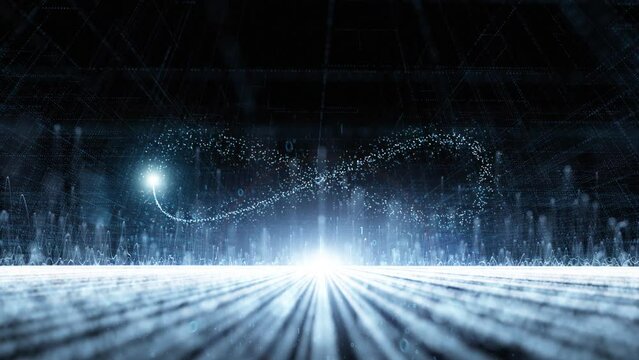 Futuristic cyberspace road network with infinity symbol loop animation.