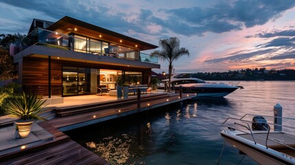 A luxury beachfront home with a private jetty for docking boats and yachts