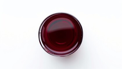 Top view of isolated glass of beetroot juice on white background
