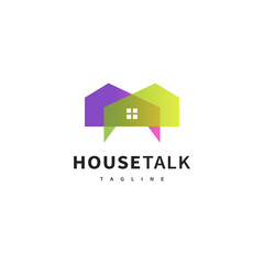 chat bubble and house icon logo design illustration