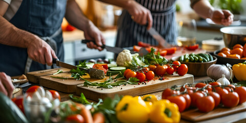 Obraz premium Culinary Creativity in Kitchen | Chefs Preparing Fresh Ingredients
