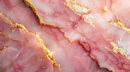 Elegant pink marble design with shimmering gold veins, creating a luxurious and sophisticated texture ideal for upscale decor.