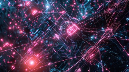 Glowing digital connections in cybernetic space 