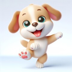 cute 3d puppy dancing plain background, happy, smile, funny