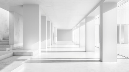 Elegant architectural scene with smooth white surfaces and a clean, open background, highlighting simplicity.