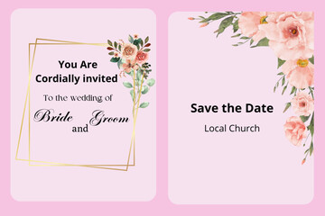 Floral elegant pink invitation card, save the date