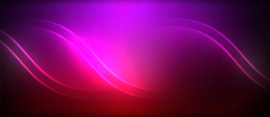 Neon glowing circle rays, light round lines in the dark, planet style neon wave lines. Energetic electric concept design for wallpaper, banner, background