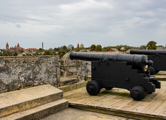 Cast Iron Spanish Cannons on The San Pedro Bastion, Castillo de San Marcus, St. Augustine, Florida, USA