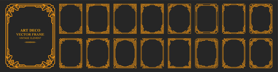 Art Deco square gold frame , vintage frame , ornament frame ,line geometric luxury frames , wedding banner label card geometric background vector illustration