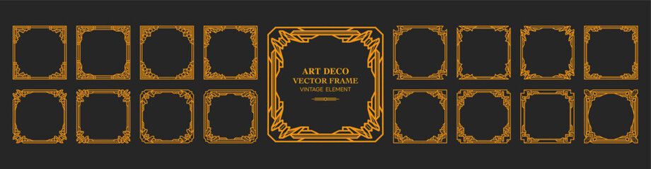 Art Deco square gold frame , vintage frame , ornament frame ,line geometric luxury frames , wedding banner label card geometric background vector illustration