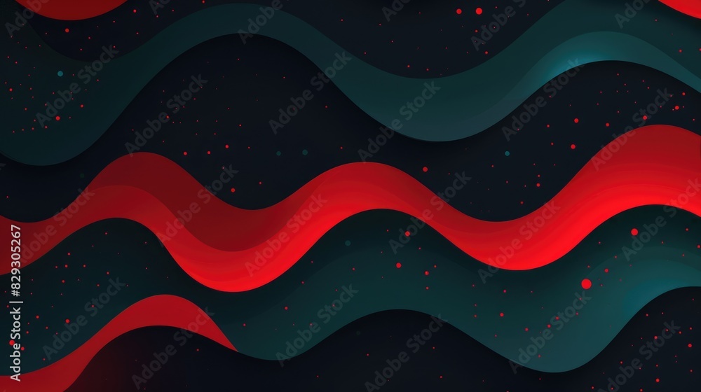Poster 3d rendering, dark red and blue waves with polka dots on a black background aig51a.