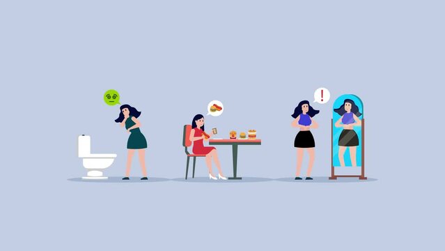 Female teenagers eating disorders cartoon animation