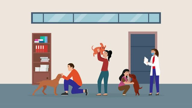 Modern Veterinary Clinic Visitors with dogs cartoon animation
