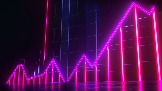 Glowing neon line graph growth chart infographics profit stats animation, depicting a cool linear graph report icon animation