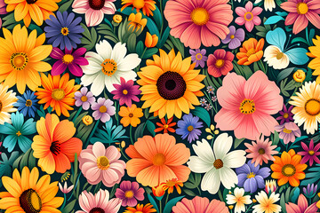 Seamless Whimsical Playful Vibrant Flowers