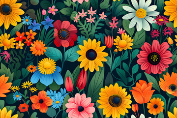Obraz premium Seamless Whimsical Playful Vibrant Flowers