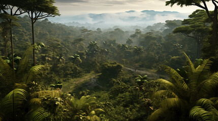 Tropical rainforest. Kongo jungle in Africa forest. Aerial view