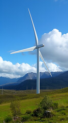 Harnessing Wind Power: A Wind Turbine in a Scenic Mountain Landscape
Sustainable Energy: Wind Turbine Against a Clear Blue Sky and Mountains