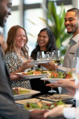Professional Photography of the Employee of the Month celebrating with their team members during a congratulatory lunch, Generative AI