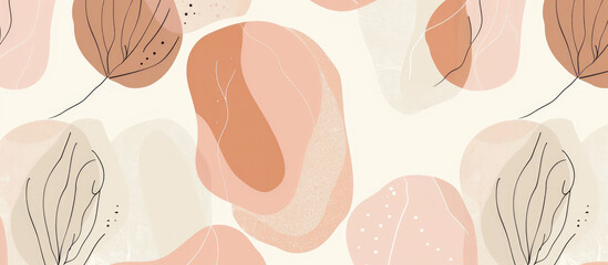 Minimalist abstract organic shapes in peach and pink on white background