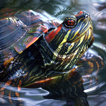 Close-up photo of a red-cheeked turtle.