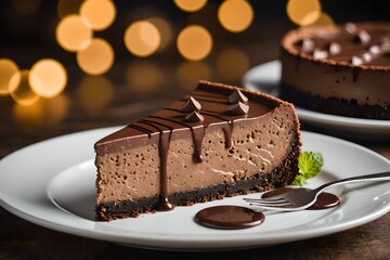 piece of chocolate cheesecake on a plate