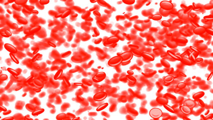 Red blood cells moving in blood stream in artery. Design. 3D animation of hemoglobin cells.