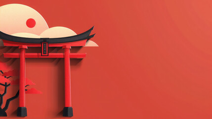 A colorful cartoon illustration of Chinese New Year decorations with a basket of eggs, combining festive elements in a cute and symbolic vector art style