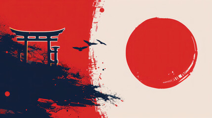 Grunge background with red and white stripes and decorative splashes