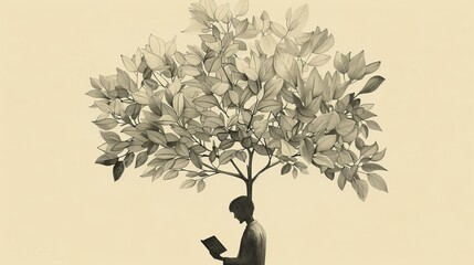 Jesus in the Leaves: Person Reading Bible, Biblical Illustration of Reflection and Nature, Ideal for Inspirational Use