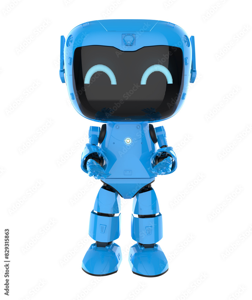 Poster cute and small artificial intelligence personal assistant robot open hand isolated