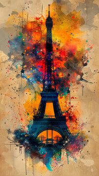 Contemporary artwork of the Tour Eiffel Paris