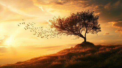 Naklejka premium A tree with branches swaying gently, symbolizing the peace of thought.