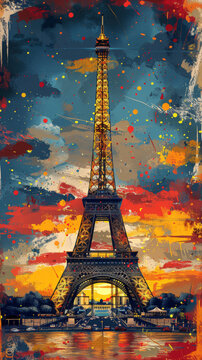 Contemporary artwork of the Tour Eiffel Paris