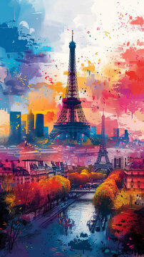 Contemporary artwork of the Tour Eiffel Paris