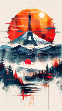 Contemporary artwork of the Tour Eiffel Paris