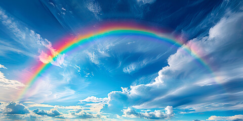 Vibrant Rainbow in Blue Sky | Colorful Spectrum over Clouds"