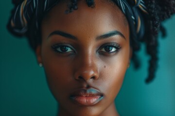 Fototapeta premium Young black woman serious face portrait