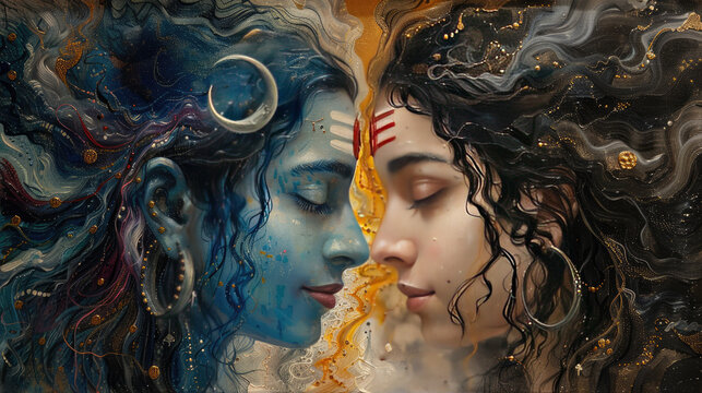 Lord shiva parvathy abstract art