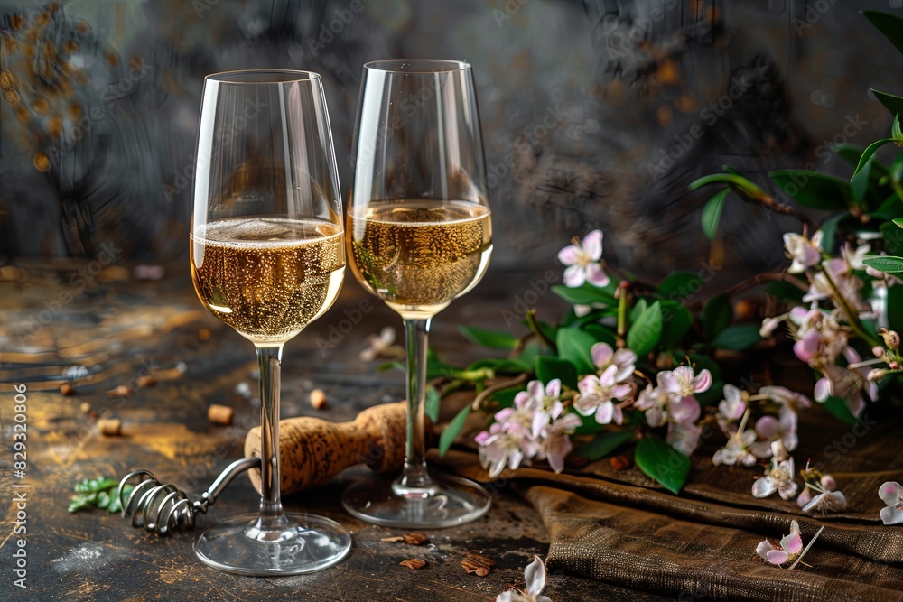 Canvas Prints two glasses of sparkling wine in the style