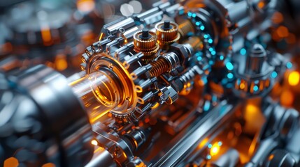 3D Close-Up of Automotive Parts: parts like engines, dashboards, or advanced infotainment systems. Emphasize the precision engineering and technological advancements in the automotive industry.