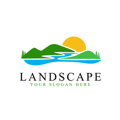 Fototapeta premium landscape logo design isolated white background. landscape simple Logo symbol vector illustration