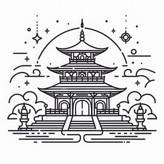 AI Generate of Line Icon of Buddhist Temple, Buddha's Temple, Buddha, Temple, with White Background