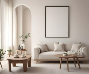 Frame mockup, ISO A paper size. Living room poster mockup. Modern interior design. Living room Interior mockup with house background. 3D render