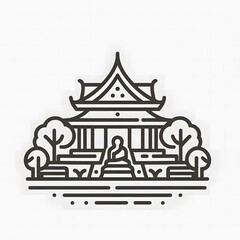 Naklejka premium AI Generate of Line Icon of Buddhist Temple, Buddha's Temple, Buddha, Temple, with White Background