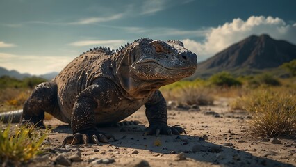 portrait of a Komodo dragon during the day
